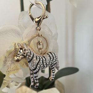 Heavy metal blinged out zebra keychain NWT